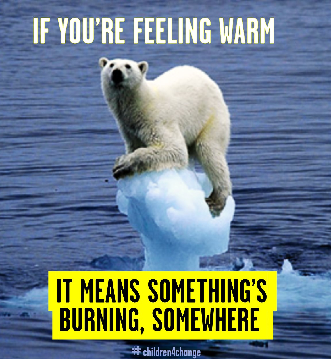 meme of a polar bear perching precariously on melting ice with words "If you're feeling warm, something's burning somewhere".